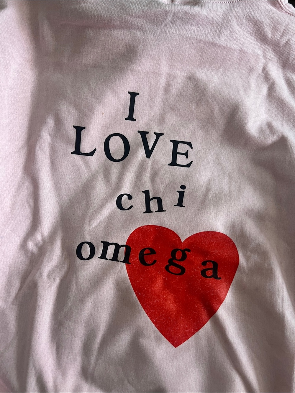 Chi Omega Light Pink Hoodie with Red Heart Graphic